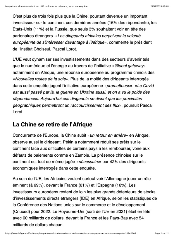 2 les patrons africains veulent voir l'ue renforcer sa présence, selon une enquête